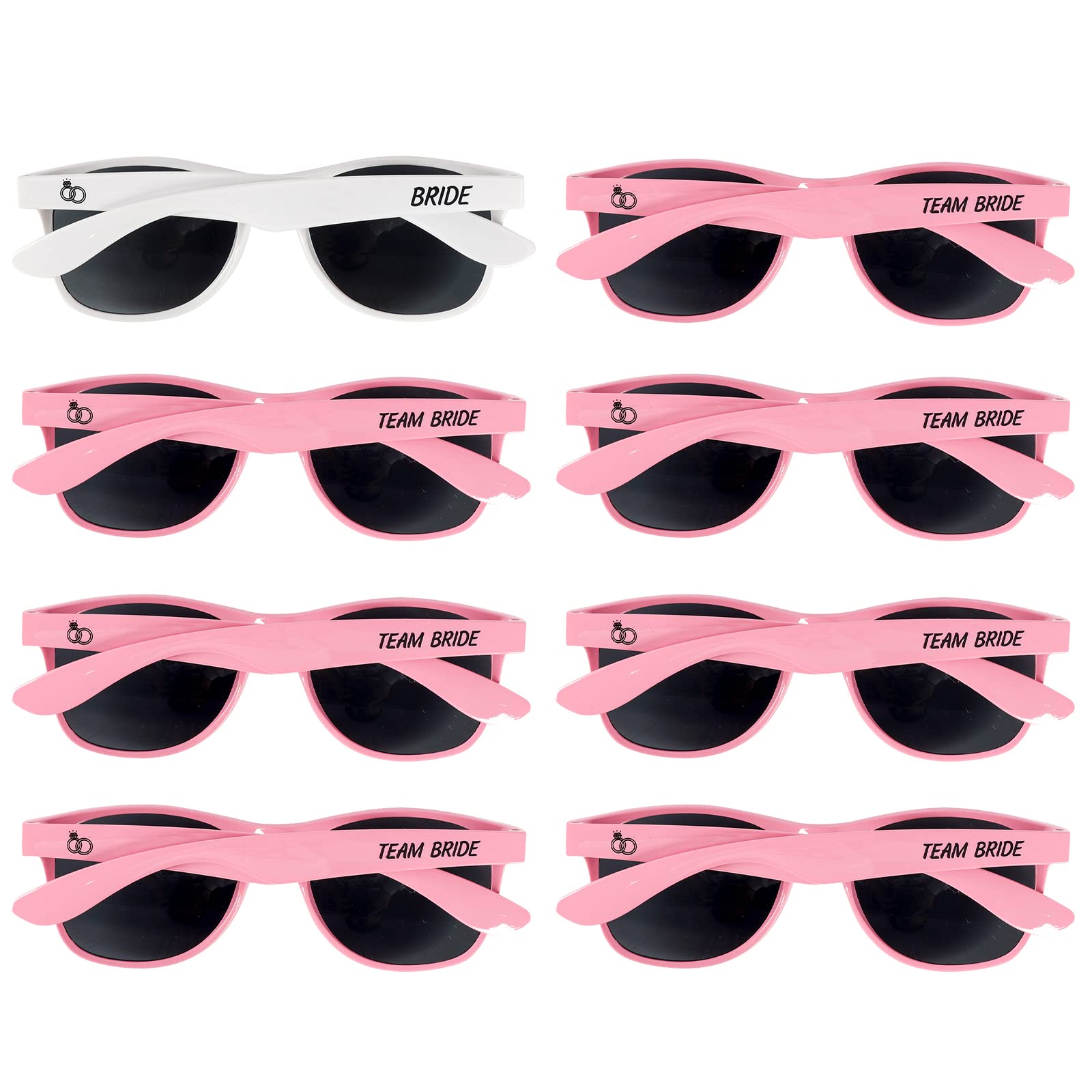 Bachelorette Party Sunglasses - Set of 1 Bride (White) & 7 Team Bride (Pink) Sun Glasses | Pack of 8 Bride Sunglasses & Bridesmaid Sunglasses Favor Bachelorette Party Supplies Bridal Wedding