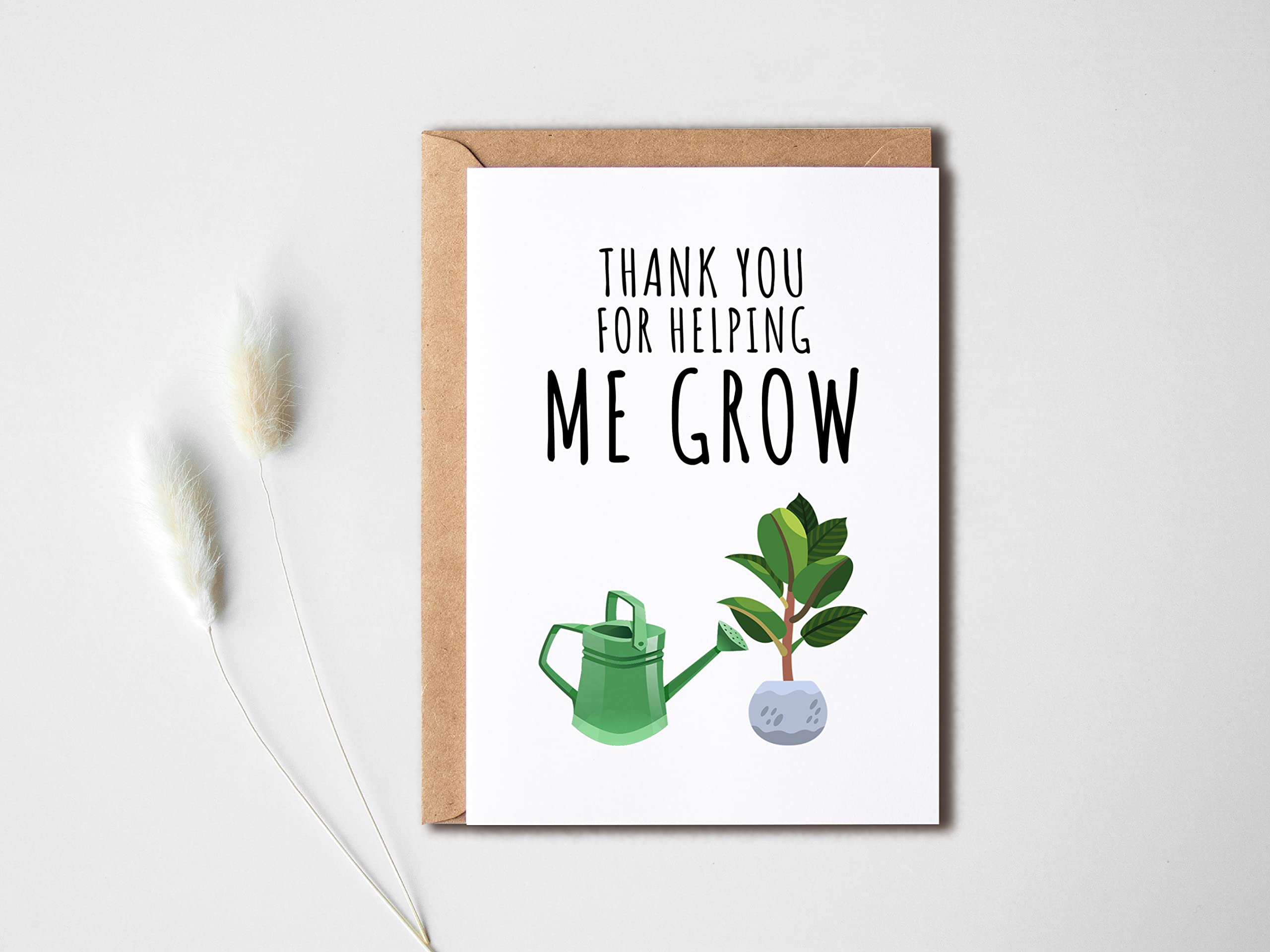 KrysDesigns Thank You Appreciation Gift To Favorite Teacher - Thank You For Helping Me Grow - Teacher Appreciation Card - Card For Mentor - Card For Coach, 5x7 inches