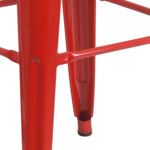 Merrick Lane Newark Series Bar Height Stool - Red Finish - Metal Frame with Cross Bracing - Backless Design - Integrated Footrest