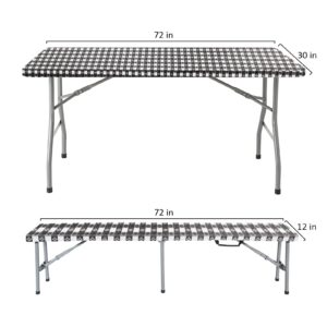 Vinyl Picnic Table Cover and Bench Covers Fitted Tablecloth,640g Double Flannel Backing Elastic Edge Waterproof Wipeable Plastic Tabel Cover Vinyl Tablecloth for Indoor Outdoor Parties 3pcs - 72*30 in