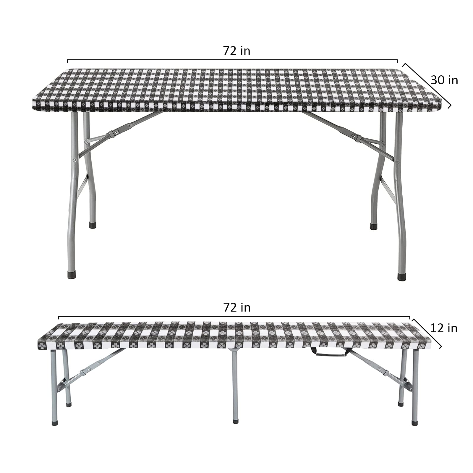 Vinyl Picnic Table Cover and Bench Covers Fitted Tablecloth,640g Double Flannel Backing Elastic Edge Waterproof Wipeable Plastic Tabel Cover Vinyl Tablecloth for Indoor Outdoor Parties 3pcs - 72*30 in