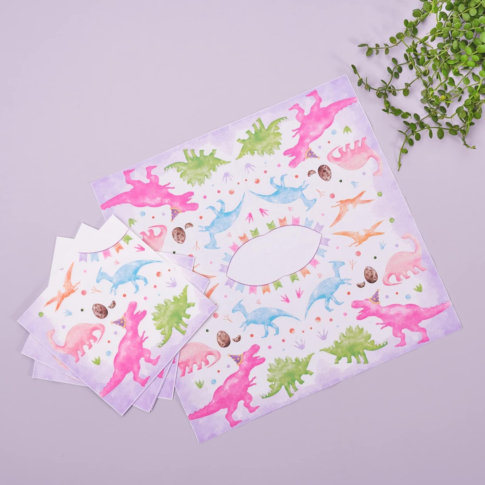 WERNNSAI Pink Dinosaur Party Supplies - 48 PCS Dinosaur Paper Plates Napkins Dino Dinner Plates and Napkins Girls Birthday Party Tableware for Kids Birthday Baby Shower Decorations Serves 16 Guests