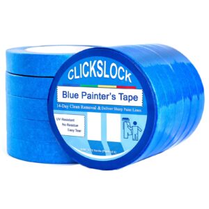 clickslock blue painters tape,3 rolls 1.88"×55 yards (165 yards total), blue painters masking tape bulk, residue free multi-surface painting tape