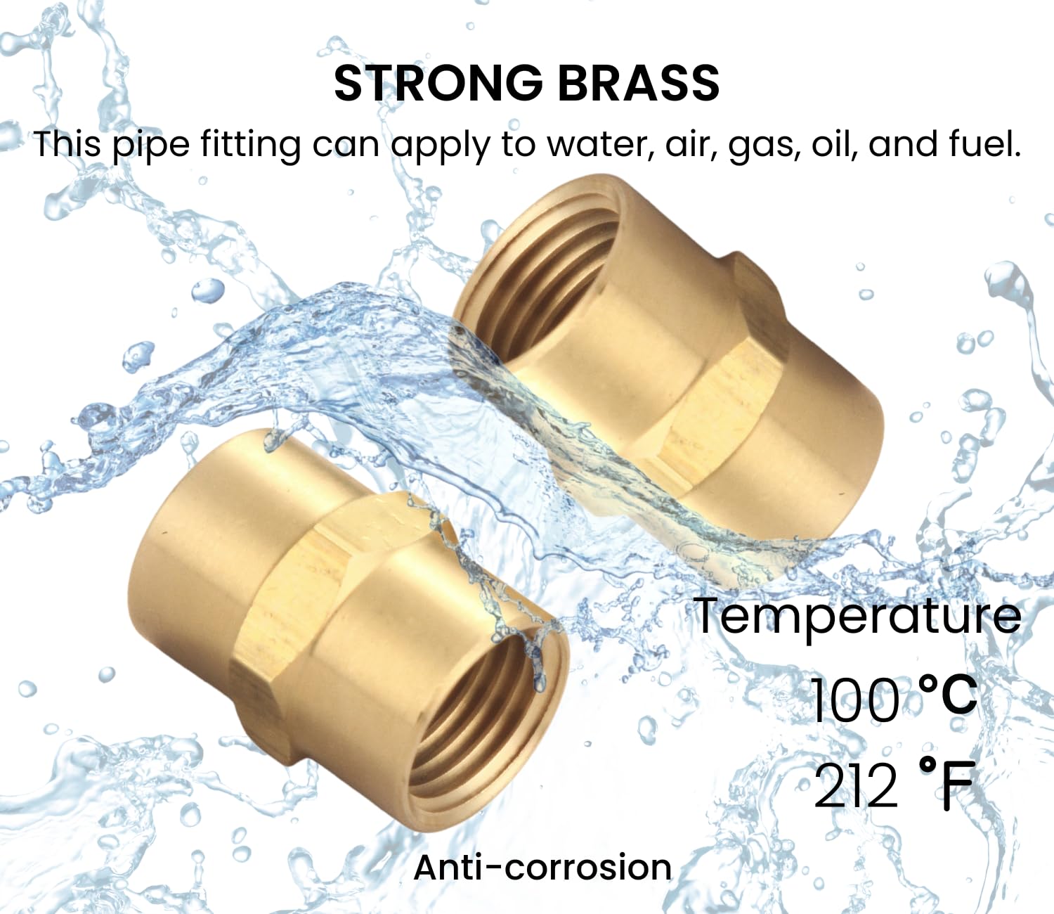 T TANYA HARDWARE Brass Coupling 1/4 Inch NPT Female x 1/4 Inch NPT Female Hex Head Pipe Fitting (Pack of 2), Compressor connector fnpt to fnpt, Air Hose Adapter Brass Fittings