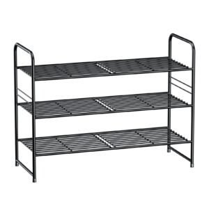 georis 3 tier shoe rack for closet, stackable & adjustable 32" l shoe storage organizer sturdy, all metal, black