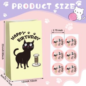 24 Pcs Cat Party Favor Bags Cat Goodie Bag Kitty Candy Treat Bags with Stickers for Kids Birthday Pet Cat Theme Party Decoration Supplies Favors, 8.6 x 4.7 x 3.1 Inches