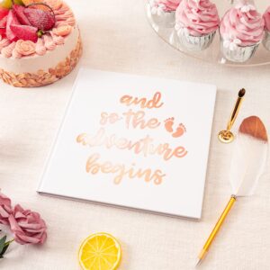 Calculs Polaroid Baby Shower Guest Book So The Adventure Begins Signature Bridal Party Picture Book Blank Pages for Instant Film 8.5” Square White Cover Rose Gold Stamping