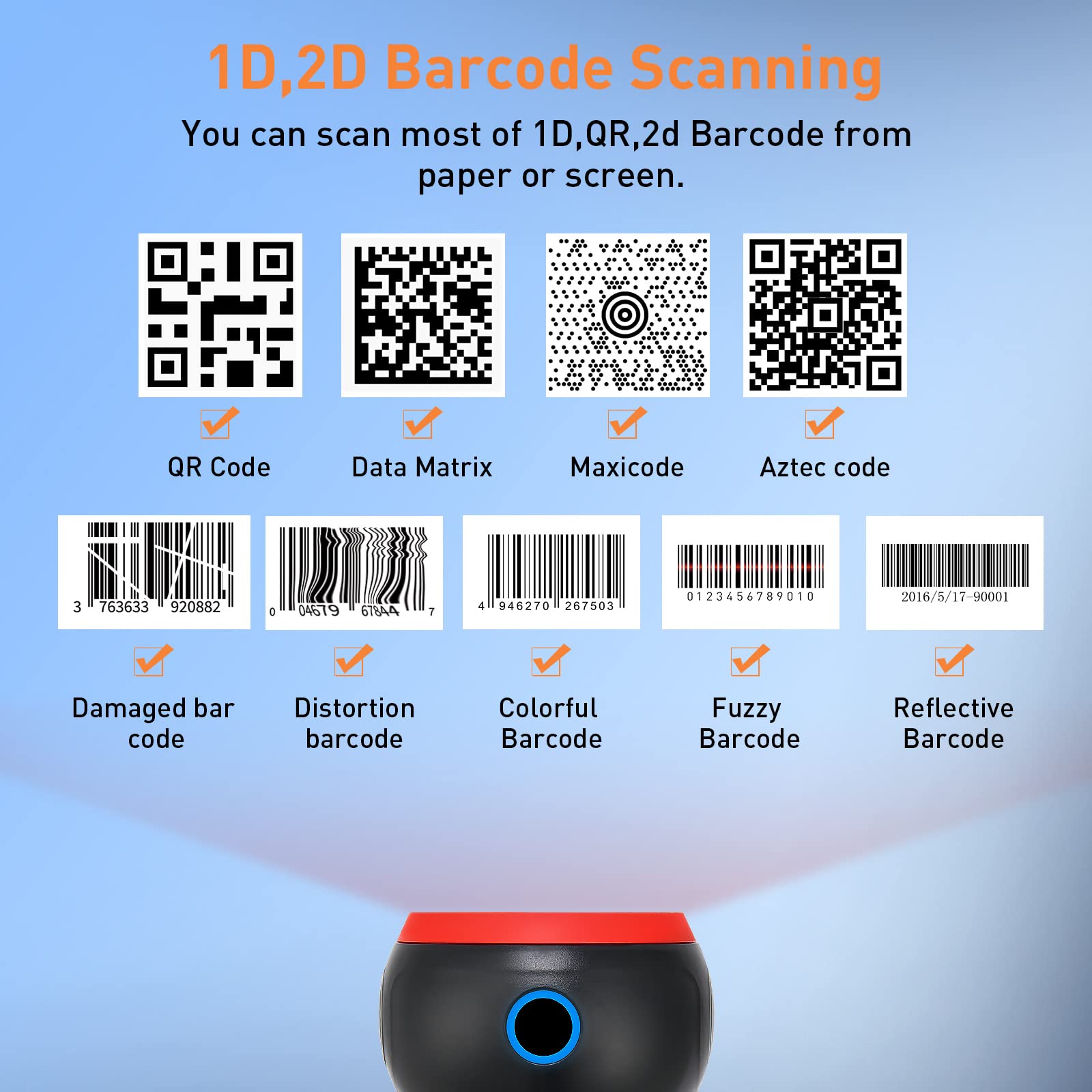 Desktop Barcode Scanner,JRHC 1D 2D Omnidirectional Hand Free USB Wired Platform Scanner QR Barcode Reader Automatic Sensing Barcode Scanner for POS PC Supermarket Bookstore Retail Mall