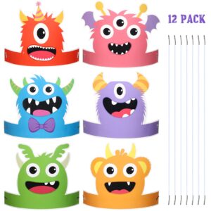 aoriher 12 pcs monster paper hats party headbands monster themed birthday party supplies baby shower favors monster dress costume for boys girls kids party supplies cosplay props, 6 styles