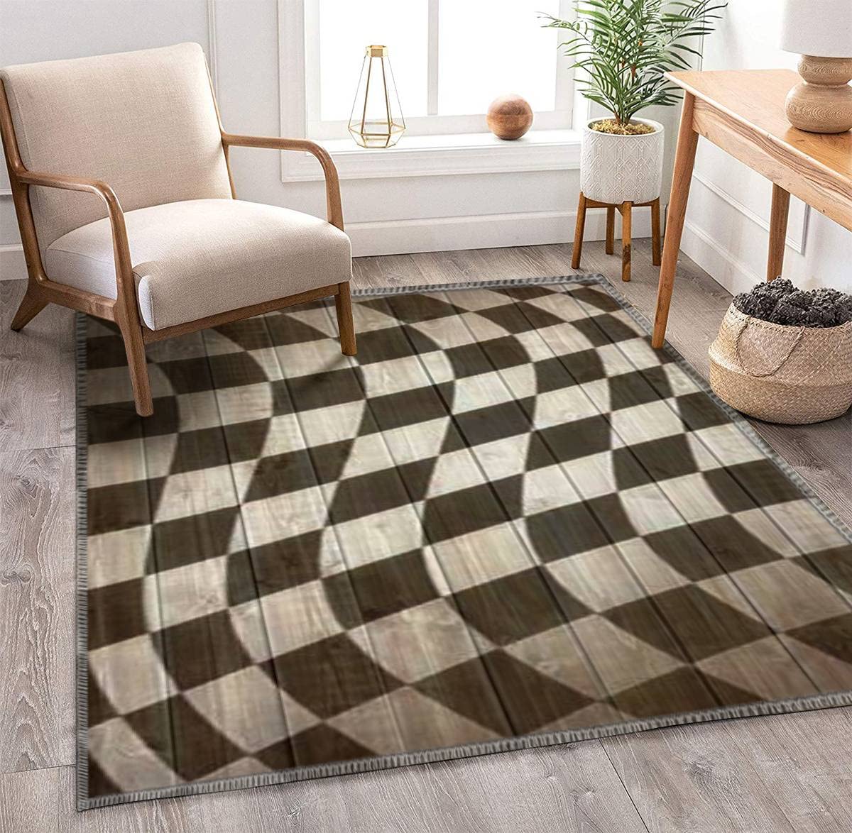 MJKIODPEV Checkered Flag Crossed Area Rugs Checkered Racing Flag Wavy Checker Flag Carpet Soft Non-Slip Outdoor Floor Mat for Living Room Bedroom Dorm Decor 63''×94''