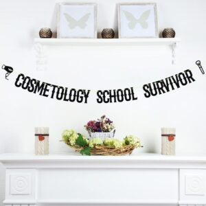 Glitter Black Cosmetology School Survivor Banner, Class Of 2024 Grad Cap Cake Supplies,Congratulations Finally Done 2024 Graduate Party Decoration