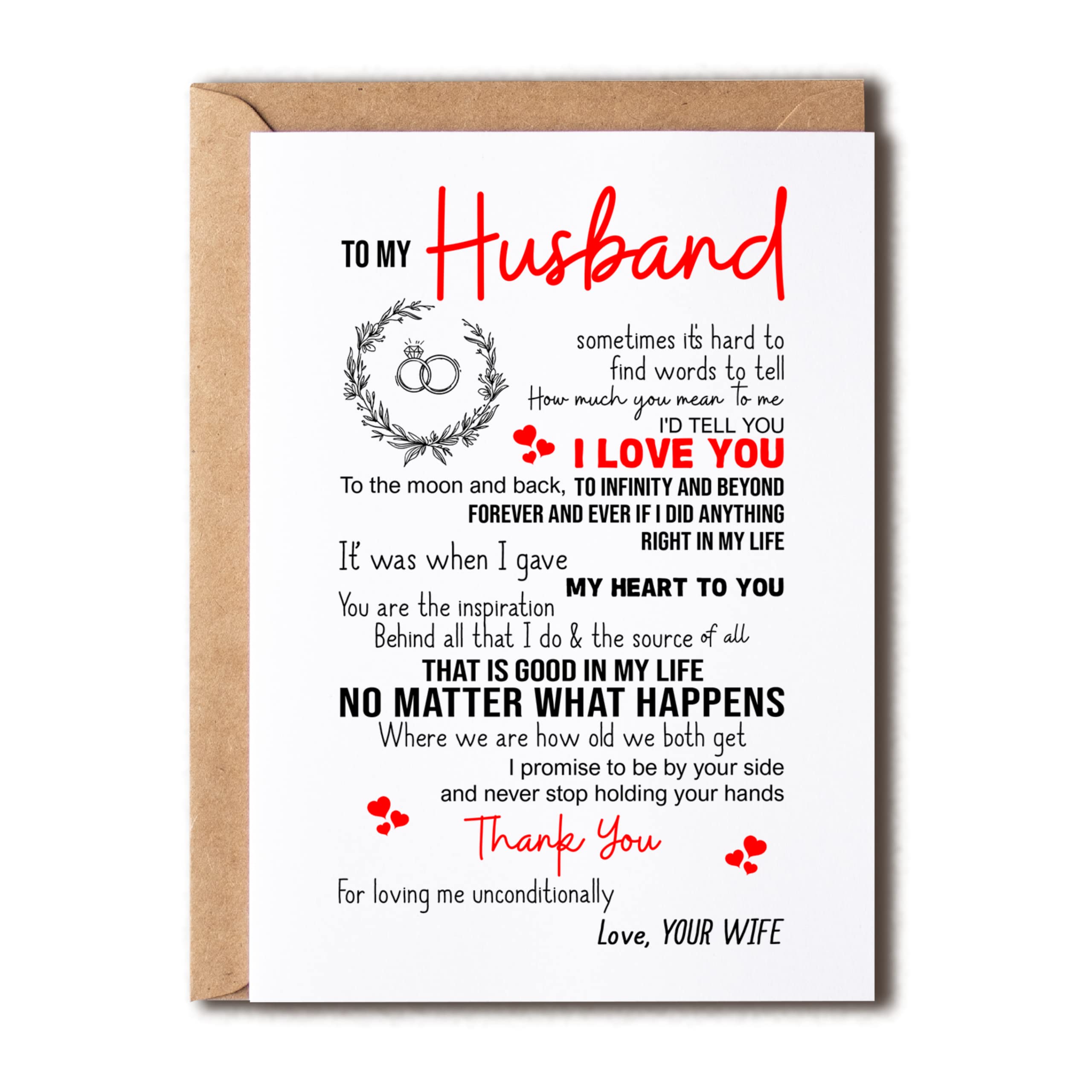 KrysDesigns To My Husband I Love You Card. Romantic Card For Husband. Wife To Husband Quote Card. Birthday Husband Card - Happy Birthday Husband Card 5 x 7 inches