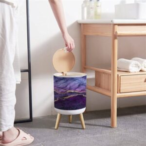 KCDCYCZEAL Small Trash Can with Lid Abstract marbling Violet Blue Purple Marble with Golden Veins Fake Round Recycle Bin Press Top Dog Color