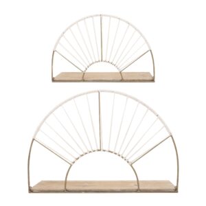 Sagebrook Home Circle Iron Wall Storage Arched Shelves Interior Wall Shelf Decor Display, Hanging Decorative Wall Organizer for Home, Kitchen, Bedroom, Living Room, 16" H, Gold Set of 2