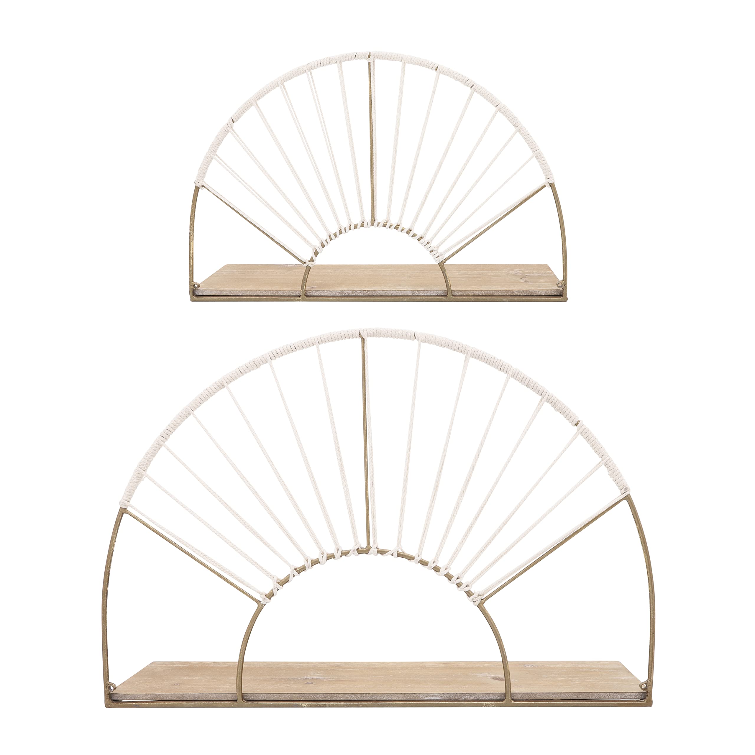 Sagebrook Home Circle Iron Wall Storage Arched Shelves Interior Wall Shelf Decor Display, Hanging Decorative Wall Organizer for Home, Kitchen, Bedroom, Living Room, 16" H, Gold Set of 2