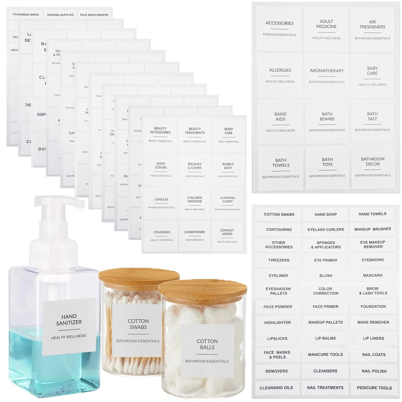 Onyehn 204pcs Waterproof Minimalist Style Bathroom Labels for Organizing Bathroom Storage Bins Containers and Jars to Stick for Glass or Plastic Spray Bottle and Metal