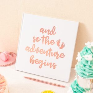 calculs polaroid baby shower guest book so the adventure begins signature bridal party picture book blank pages for instant film 8.5” square white cover rose gold stamping