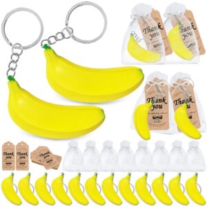 cicibear 36 pack soft banana party favor with 12 banana keychains, 12 tags and 12 gift bags for fruit themed party, banana baby shower, monkey party, summer supplies, stress relieve gift