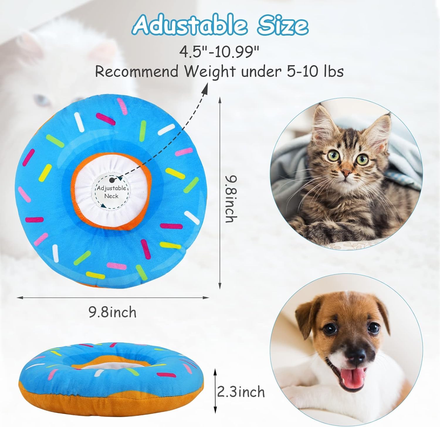 HUMLANJ Cat Cone Collar Soft, Adjustable Cat/Dog Recovery Collar, Cute Donut Kitten Cone to Stop Licking, Surgery Recovery Elizabethan Collars for Kitten Cats Puppy