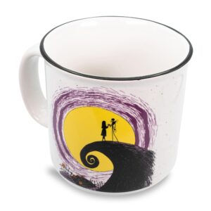 Disney The Nightmare Before Christmas Jack and Sally Spiral Hill 20-Ounce Ceramic Camper Mug | BPA-Free Travel Coffee Cup For Espresso, Caffeine, Cocoa, | Home & Kitchen Essentials | Halloween Gifts