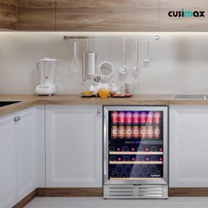 CUSIMAX 24 Inch Wine Cooler, Dual Zone Wine and Beverage Refrigerator, Touch Intelligent Digital 37-64°F Upgrade Wine Cellars, Built in or Freestanding Wine Fridge for Home Office Bar Stainless Steel