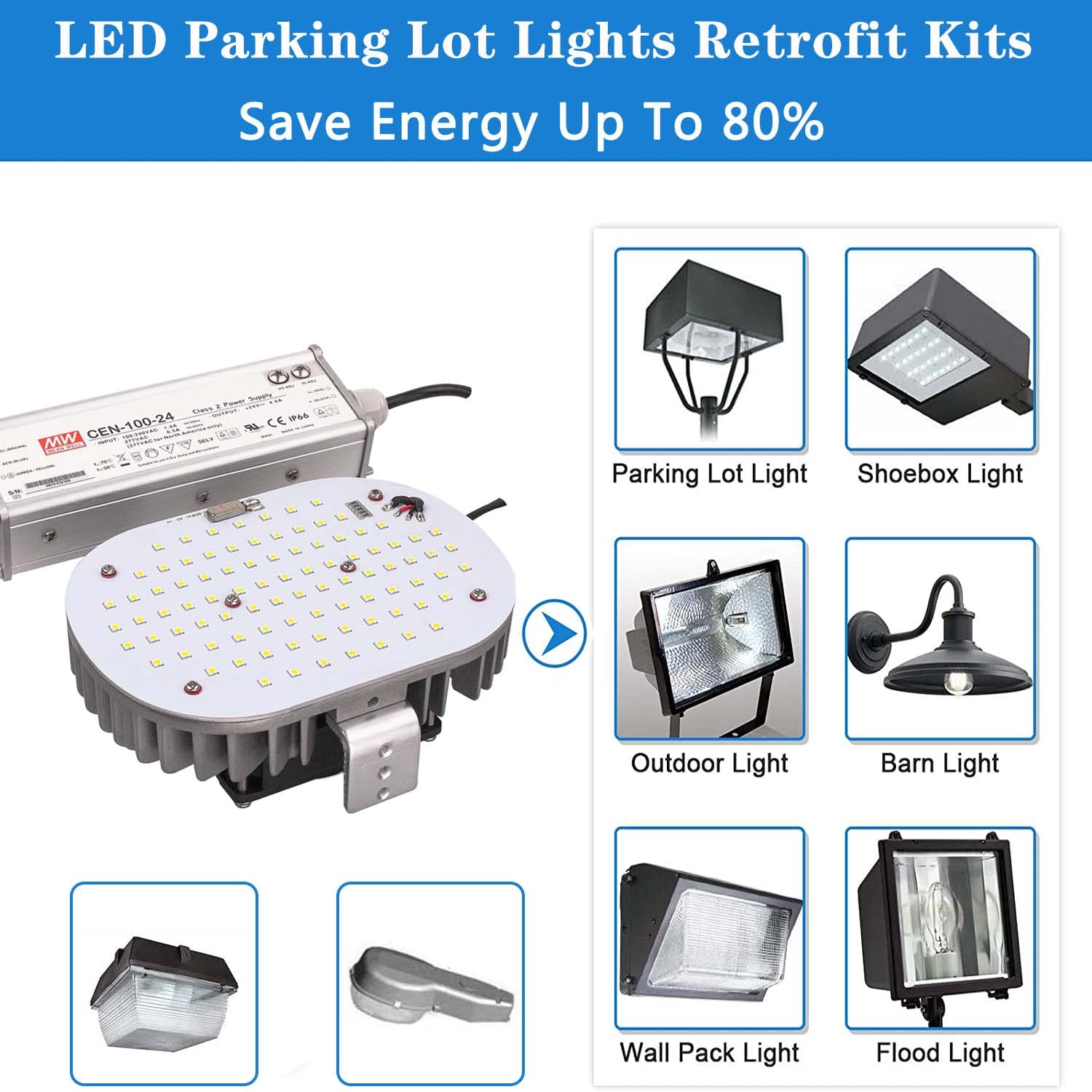 150W LED Retrofit Kit with Power Supply, 20250LM Shoebox LED Retrofit Kits(500W MH/HID/HPS Equiv.) 5000K E39 Mogul Base for Street Lights, High Bay Lights UL DLC Certified