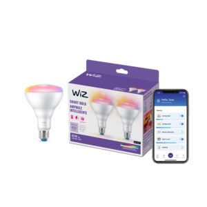 wiz connected 65w br30 led smart light bulbs - connects to your wi-fi - e26 smart bulb - control with voice or app + activate with motion - matter compatible - 2 pack