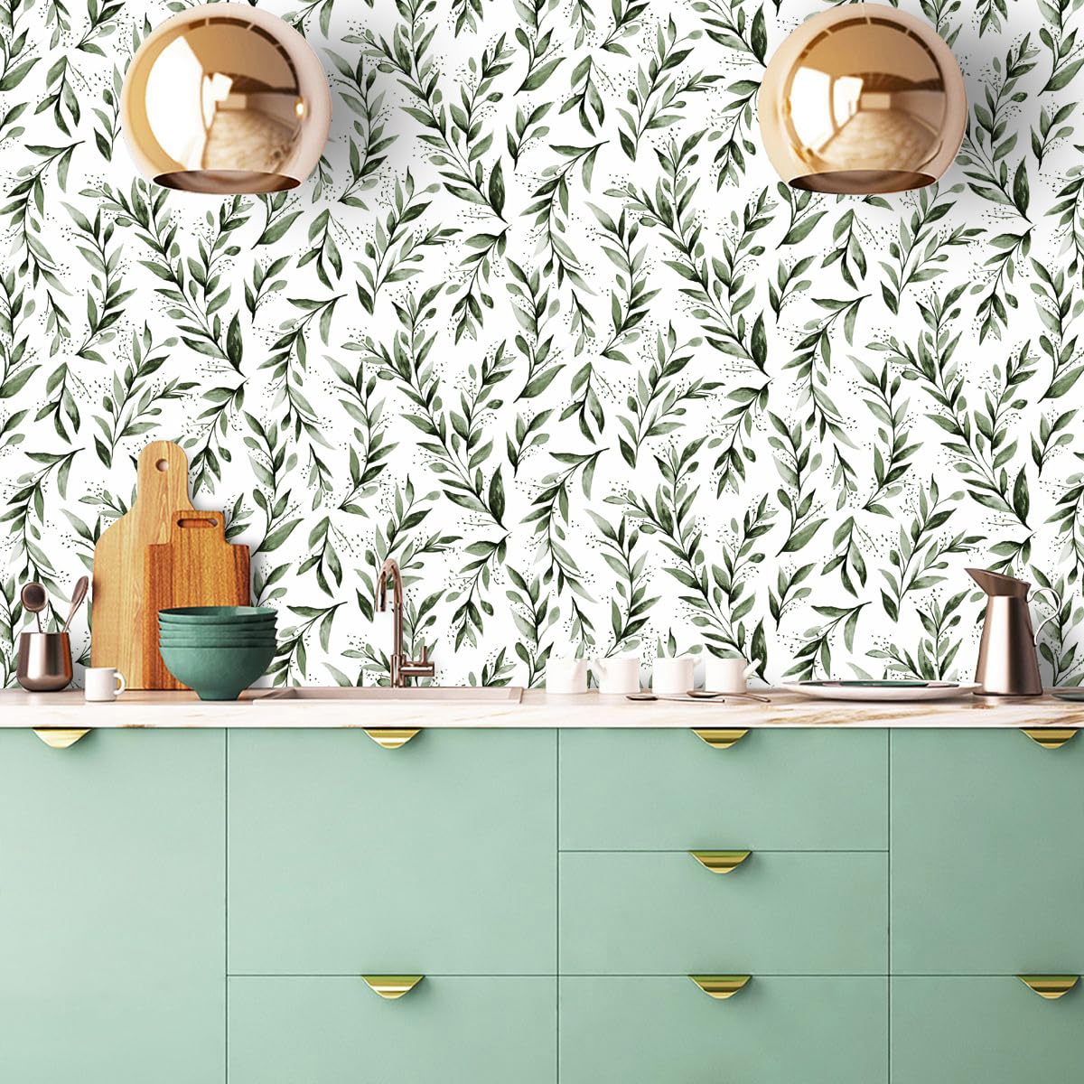 Livebor Green Leaf Wallpaper Peel and Stick Leaf Contact Paper 17.7inch x 118.1inch Green Peel and Stick Wallpaper Modern Farmhouse Wallpaper Neutral Sage Wallpaper Self Adhesive Decorative Paper