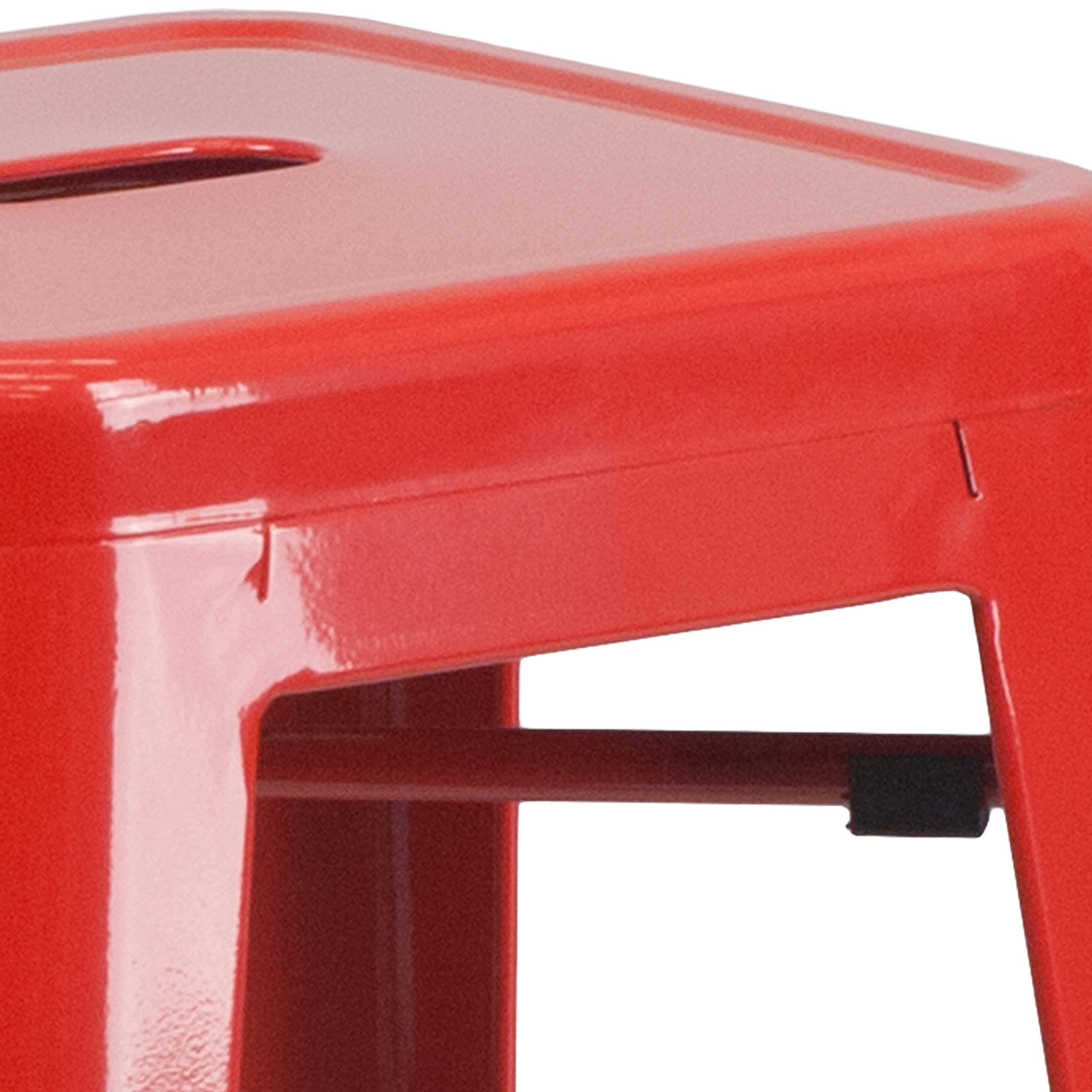 Merrick Lane Newark Series Bar Height Stool - Red Finish - Metal Frame with Cross Bracing - Backless Design - Integrated Footrest