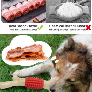 SCHITEC Dog Chew Toy for Aggressive Chewers, Tough Big Nylon & Rubber Teething Stick with Real Bacon Flavor for Large Medium Breed