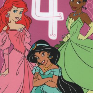 Heartline by Hallmark Princess Happy 4th Birthday Card for Daughter with Princesses with Ariel, Jasmine and Tiana