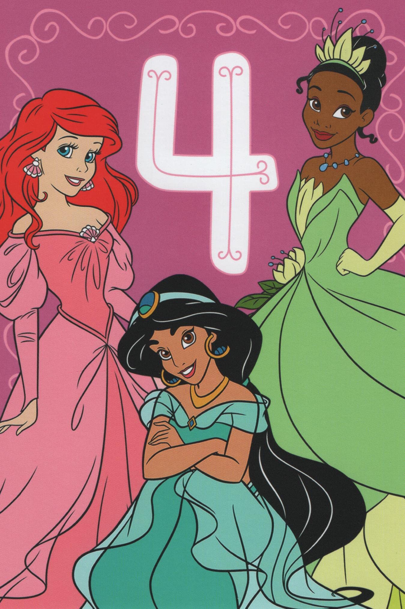 Heartline by Hallmark Princess Happy 4th Birthday Card for Daughter with Princesses with Ariel, Jasmine and Tiana