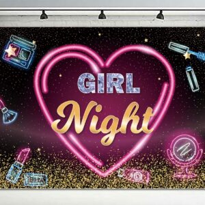 Girl Night Banner Backdrop Background Rose Gold Pink Champagne Lip Theme Decor for Lady Girls Women Princess Birthday Party Bridal Shower Wedding Bachelorette Make Up Night Out Hen Party Decorations