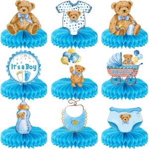 9 pcs bear honeycomb centerpieces it's a boy baby shower table decorations blue bear party supplies bear themed kids' party centerpieces table topper decoration for gender reveal parties