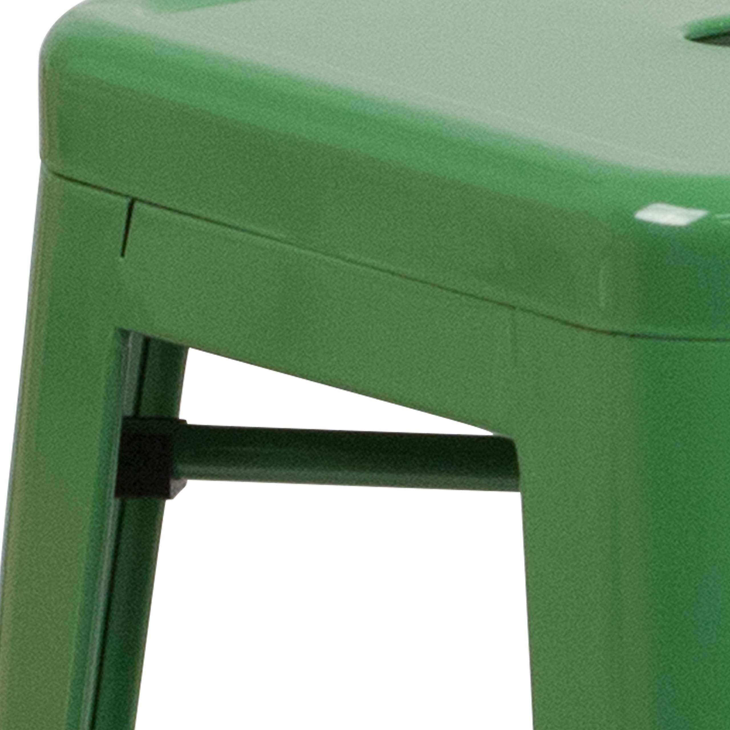 Merrick Lane Newark Series Counter Height Stool - Green Finish - Metal Frame with Cross Bracing - Backless Design - Integrated Footrest