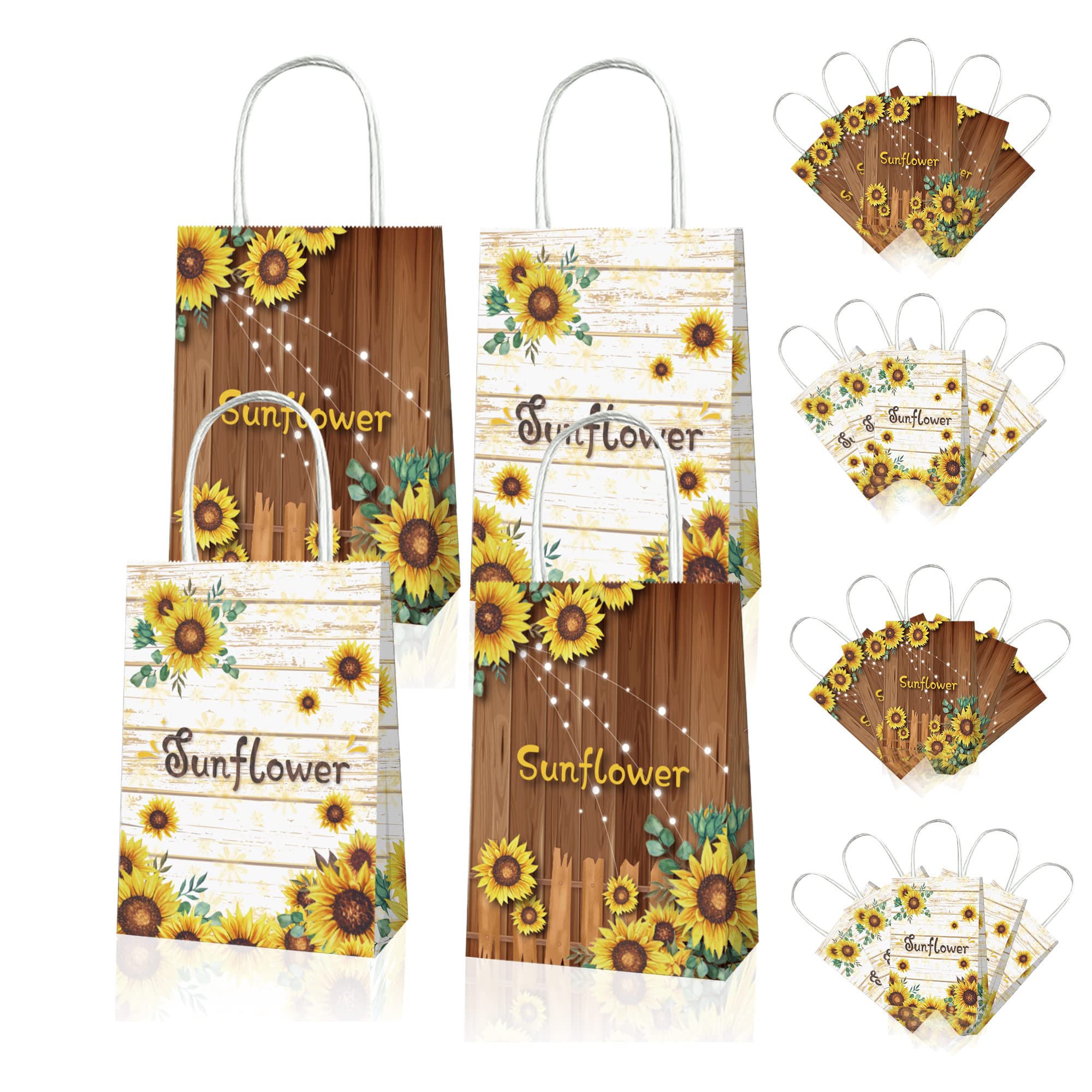 12 Pack Vintage Wooden Sunflower Candy Bags，Sunflower Goody Treat Bags with Handles Summer Sunshine Party Favor Bags for Sunflower Baby Shower Birthday Wedding Bridal Shower Party Supplies