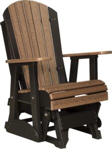 luxcraft 2' adirondack glider chair, outdoor glider chair, outdoor glider rocking chair, patio glider chair (antique mahogany & black)