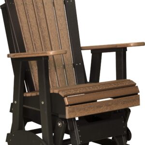 LuxCraft 2' Adirondack Glider Chair, Outdoor Glider Chair, Outdoor Glider Rocking Chair, Patio Glider Chair (Antique Mahogany & Black)