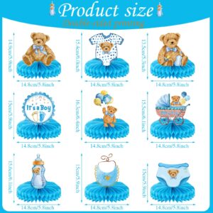 9 Pcs Bear Honeycomb Centerpieces It's a Boy Baby Shower Table Decorations Blue Bear Party Supplies Bear Themed Kids' Party Centerpieces Table Topper Decoration for Gender Reveal Parties