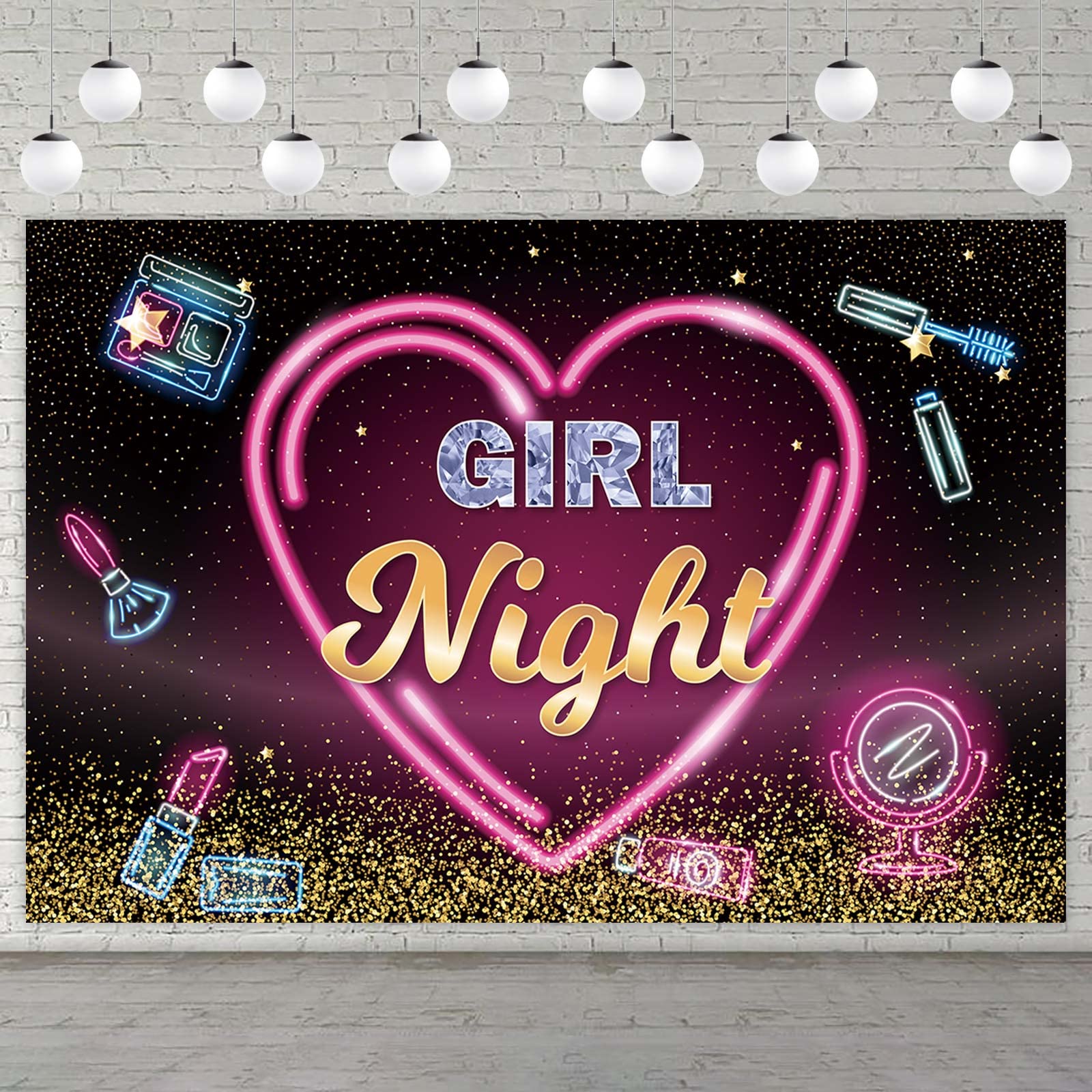 Girl Night Banner Backdrop Background Rose Gold Pink Champagne Lip Theme Decor for Lady Girls Women Princess Birthday Party Bridal Shower Wedding Bachelorette Make Up Night Out Hen Party Decorations