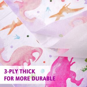 WERNNSAI Pink Dinosaur Party Supplies - 48 PCS Dinosaur Paper Plates Napkins Dino Dinner Plates and Napkins Girls Birthday Party Tableware for Kids Birthday Baby Shower Decorations Serves 16 Guests