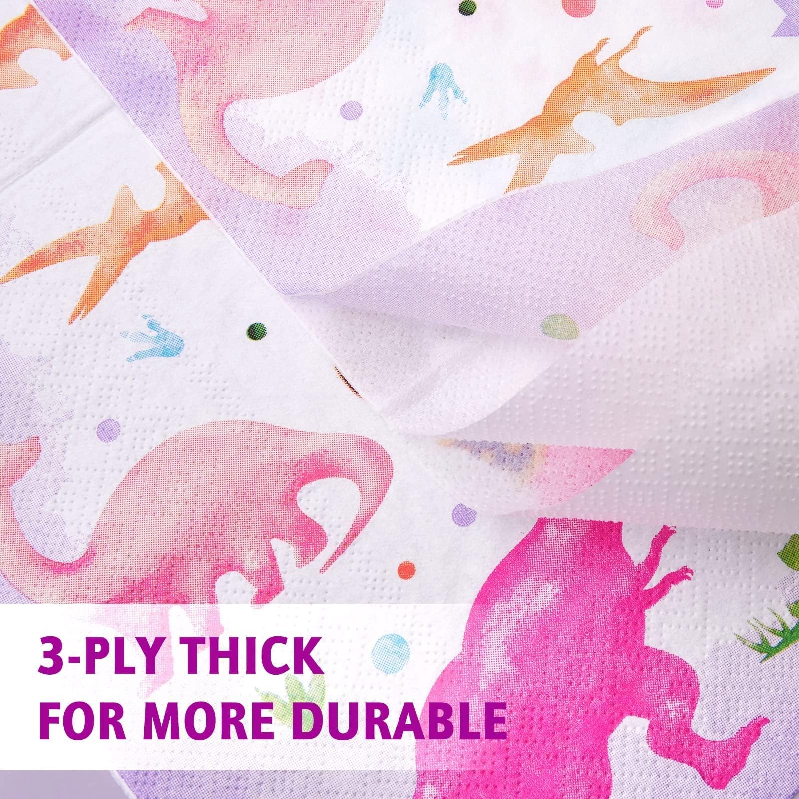 WERNNSAI Pink Dinosaur Party Supplies - 48 PCS Dinosaur Paper Plates Napkins Dino Dinner Plates and Napkins Girls Birthday Party Tableware for Kids Birthday Baby Shower Decorations Serves 16 Guests