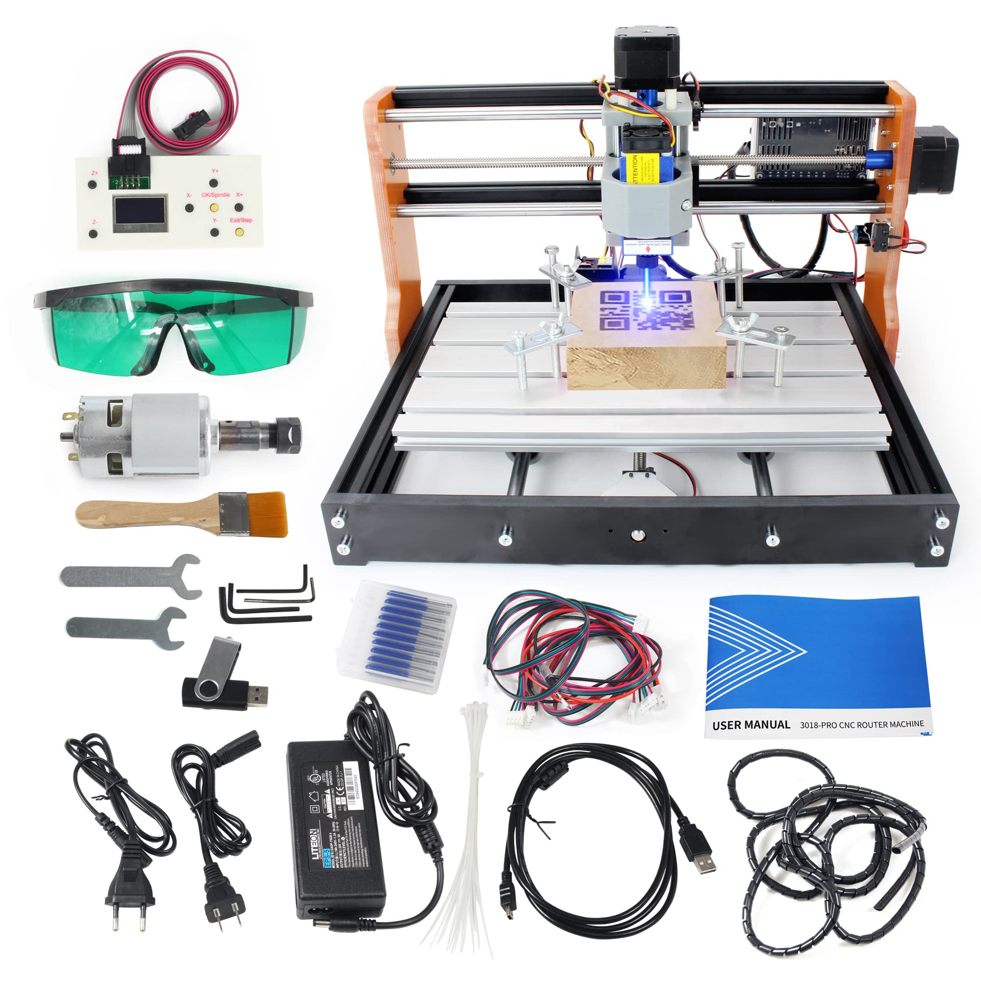 CNCTOPBAOS 2 in 1 CNC 3018-PRO Engraver Machine with 10W Module,Limit Switches,Emergency Stop,GRBL Offline Controller,DIY Mini CNC Router Kit Desktop Milling Engraving Cutting Wood,Acrylic,PVC,PCB