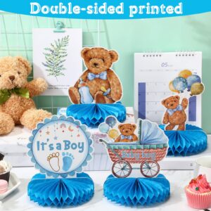 9 Pcs Bear Honeycomb Centerpieces It's a Boy Baby Shower Table Decorations Blue Bear Party Supplies Bear Themed Kids' Party Centerpieces Table Topper Decoration for Gender Reveal Parties