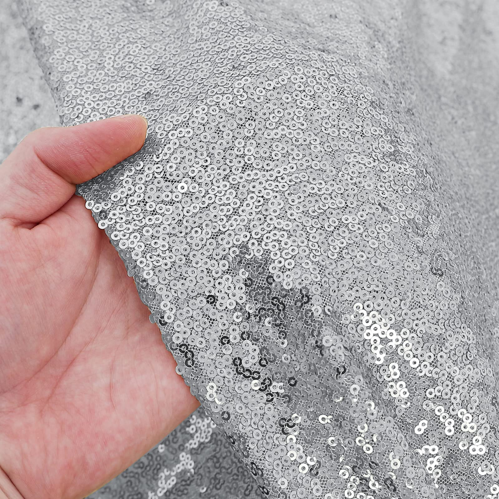 OQSQ Silver Sequin Tablecloth 50x80 inch, Sparkle Sequence Table Cover Glitter Drape Table Cloth Decorations Wedding Birthday Party