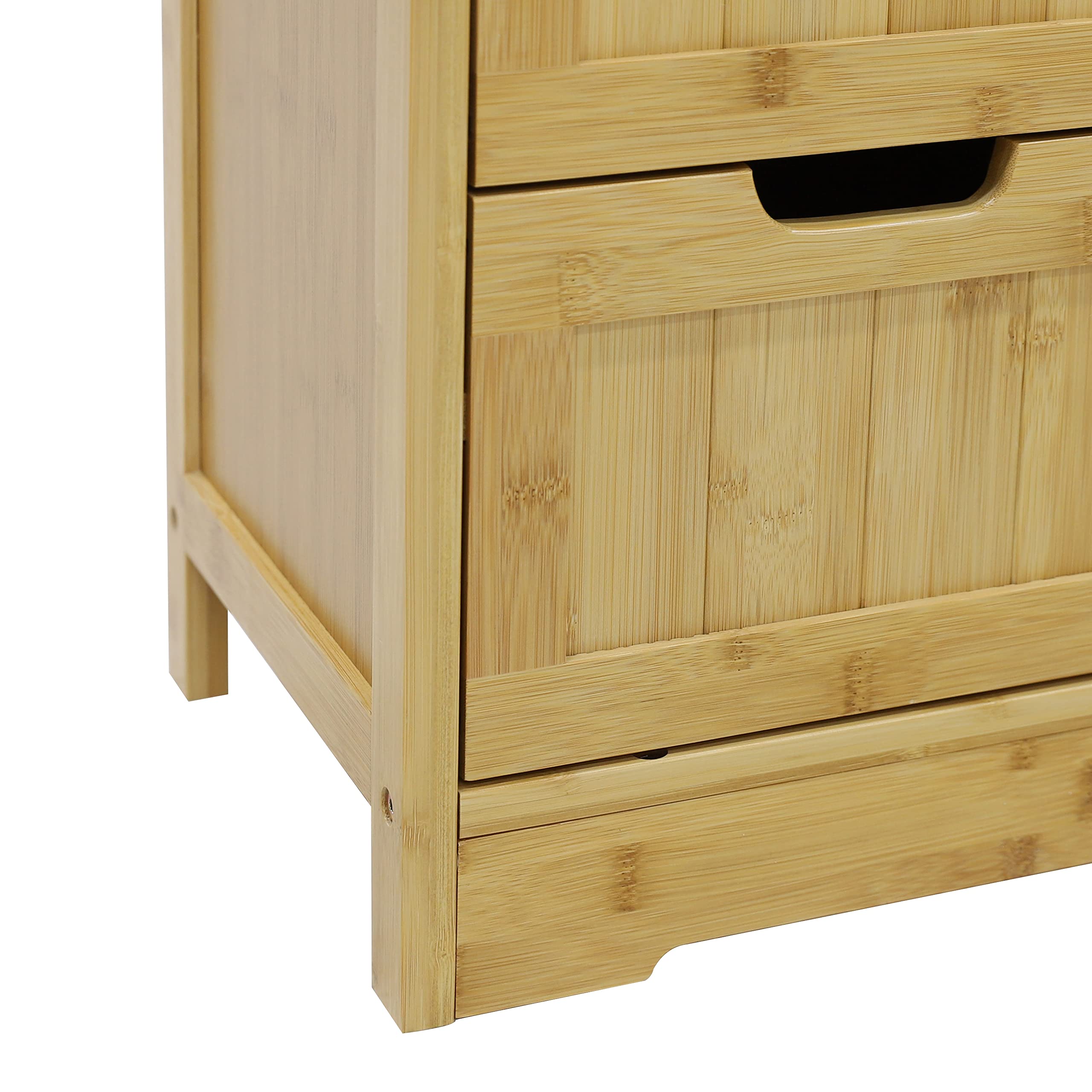 MUPATER Small Storage Cabinet Bamboo with 4 Drawers and 1 Cupboard, Freestanding Compact Floor Cabinet Bamboo for Entryway and Bathroom, Natural