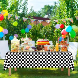 Mulbozy 4 Pcs Black and White Checkered Tablecloths, 54 × 108 Inches Black Checkered Flag Tablecover, Disposable Plastic Gingham Table Cover for Picnic, Truck, Race Car Birthday Party Supplies