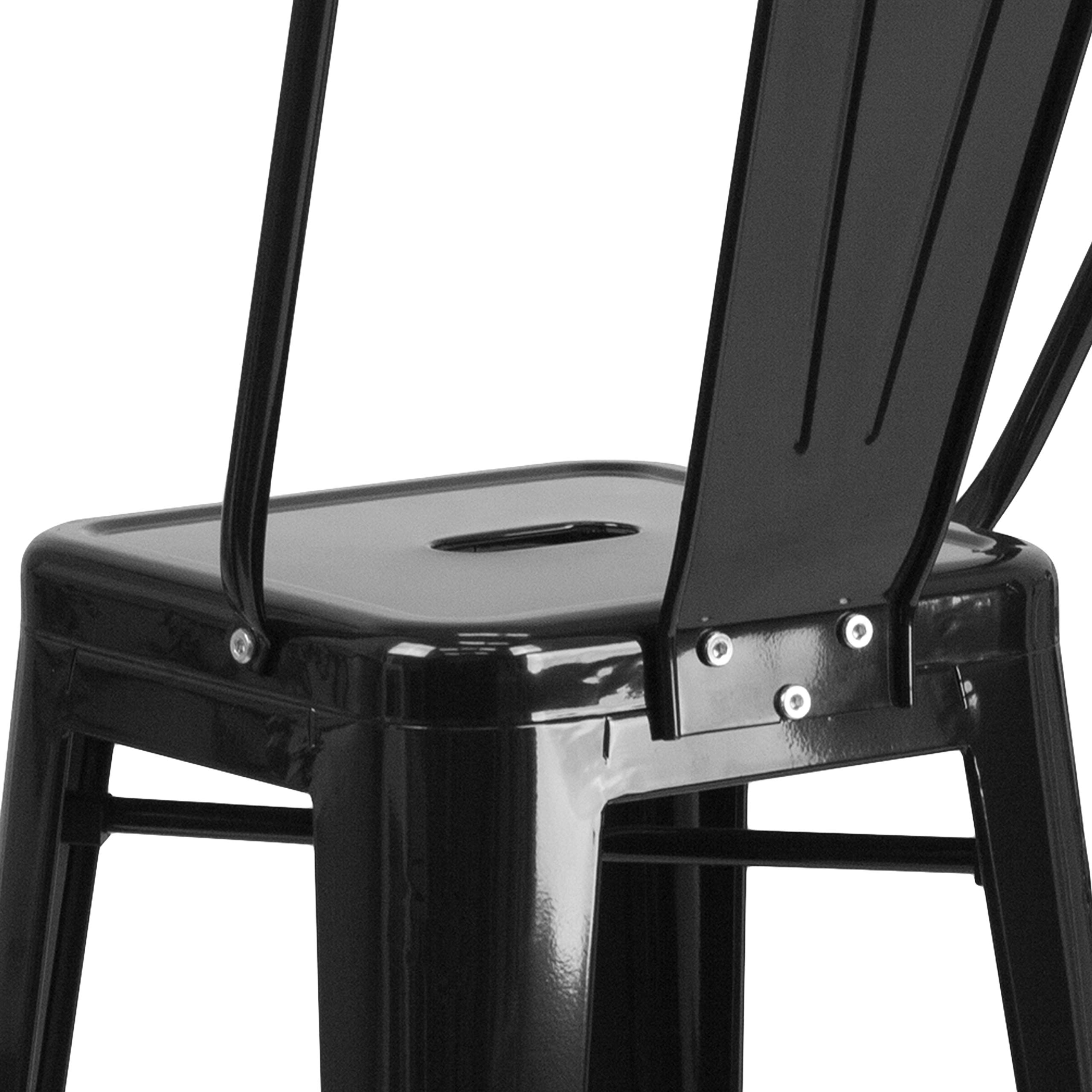 Merrick Lane Dothan Series Bar Height Stool - Black Finish - Metal Frame with Cross Bracing - Convenient Removable Back - Integrated Footrest