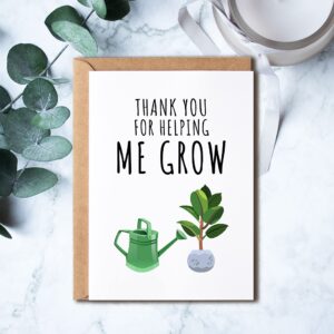 KrysDesigns Thank You Appreciation Gift To Favorite Teacher - Thank You For Helping Me Grow - Teacher Appreciation Card - Card For Mentor - Card For Coach, 5x7 inches