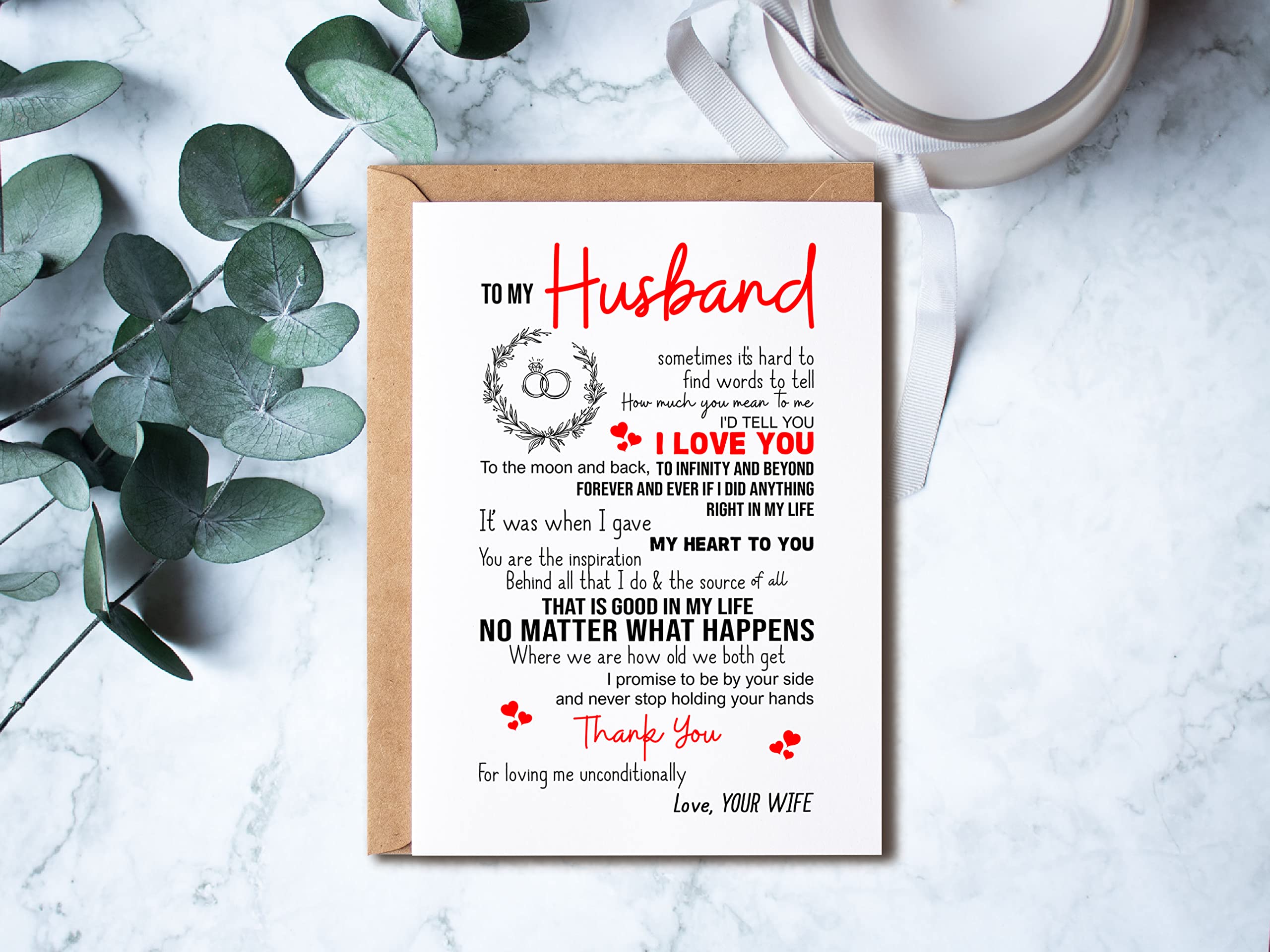 KrysDesigns To My Husband I Love You Card. Romantic Card For Husband. Wife To Husband Quote Card. Birthday Husband Card - Happy Birthday Husband Card 5 x 7 inches